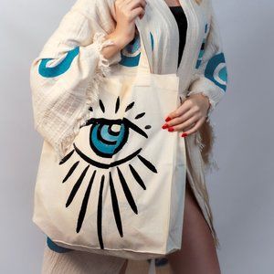ICONIUM Evil eye printed white cotton tote bag